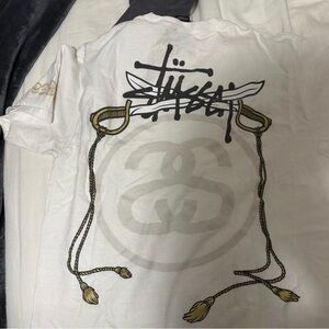Stussy White Tee with Rope and Sword Design